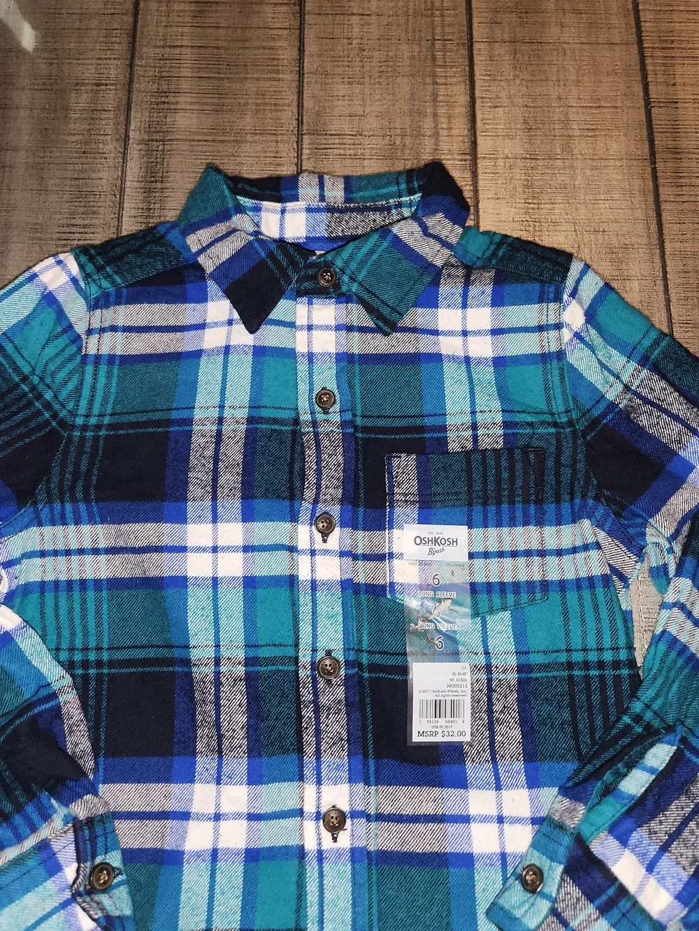 NWT Oshkosh B'gosh Teal Navy Plaid Flannel Button-Front Shirt